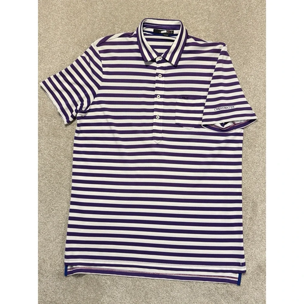 RLX Ralph Lauren Polo Shirt Mens L Purple Striped Short Sleeve Golf ⛳️